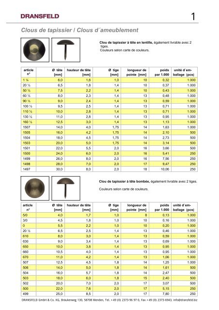 Clous de tapissier / Clous d´ameublement - Dransfeld GmbH & Co. KG
