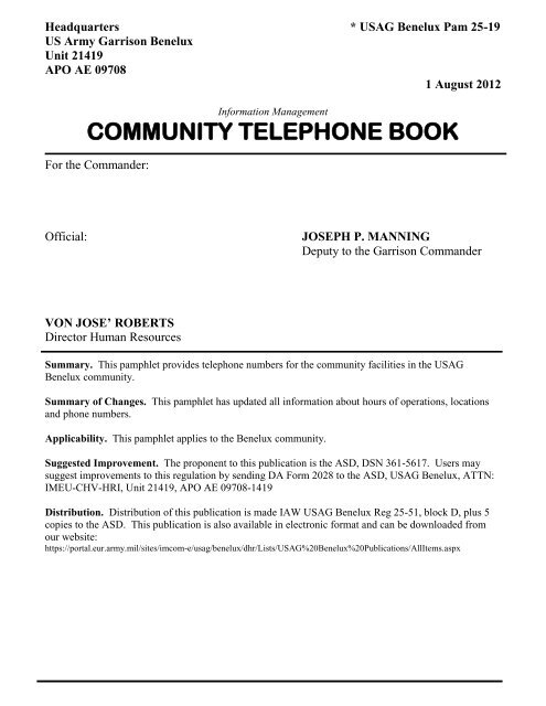 Phone Book Us Army Garrison Benelux