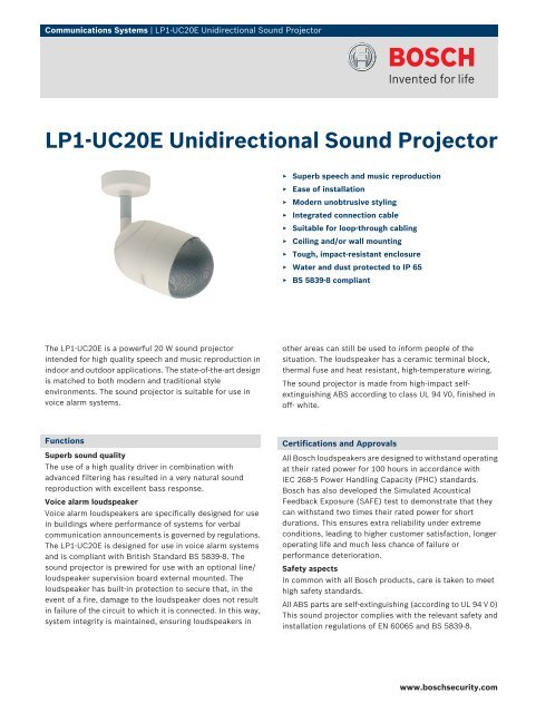 LP1âUC10E Unidirectional Sound Projector