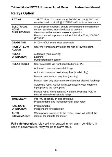 TRIDENT MODEL PD765 Instruction Manual