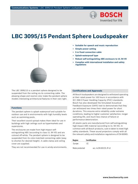 LBC 3095/15 Pendant Sphere Loudspeaker