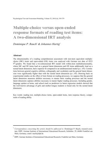 Multiple-choice versus open-ended response formats of reading test ...
