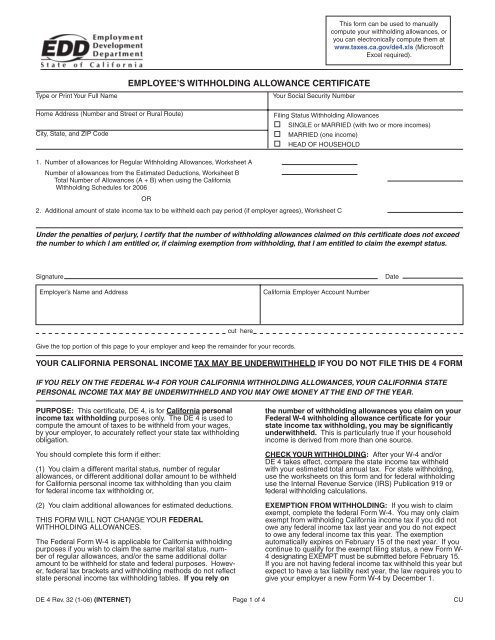 employee's withholding allowance certificate - University of San Diego