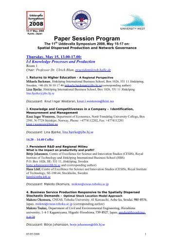 Paper Session program 2008 - Uddevalla Symposium