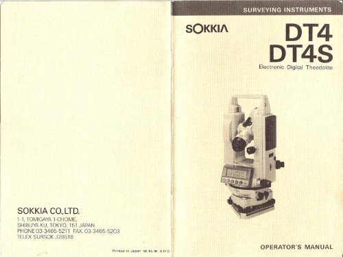 Operator S Manual Sokkia DT4 And DT4S Glm