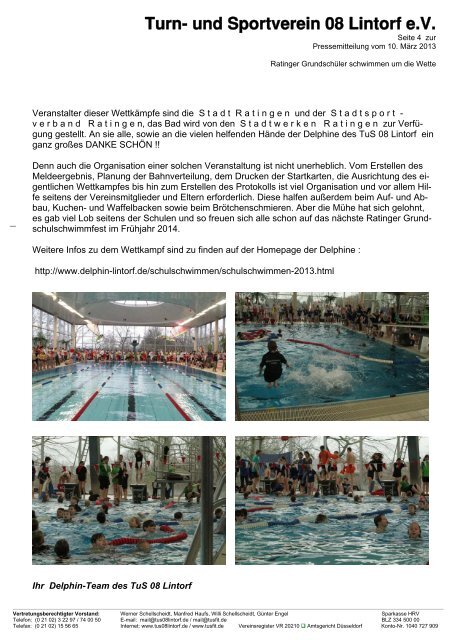 TuS 08 informiert > Schwimmen - TUS 08 Lintorf e.V.