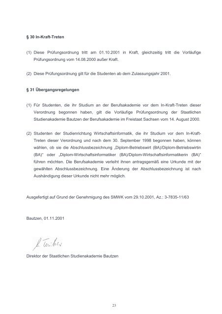 Prüfungsordnung - der Studienakademie Bautzen