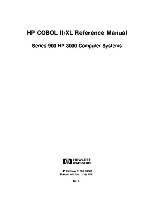 HP COBOL II/XL Reference Manual - OpenMPE