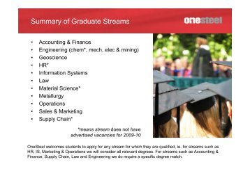 Summary of Graduate Streams - OneSteel