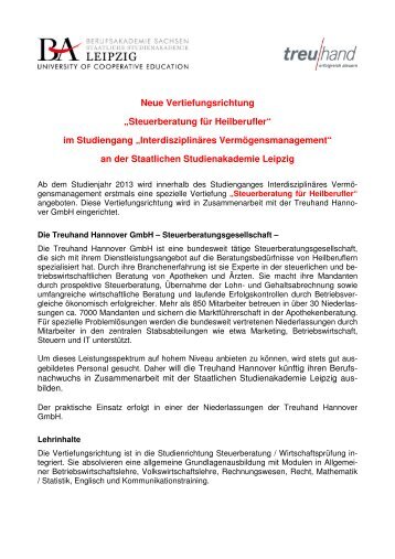 Steuerberatung für Heilberufler - staatliche Studienakademie Leipzig