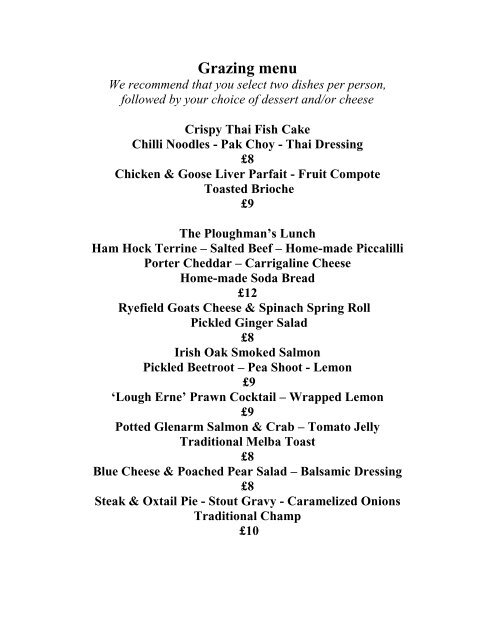Grazing Menu Lough Erne Resort
