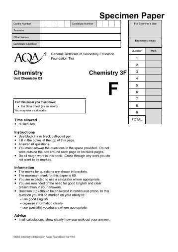 GCSE Chemistry Specimen Question Paper Foundation ... - AQA