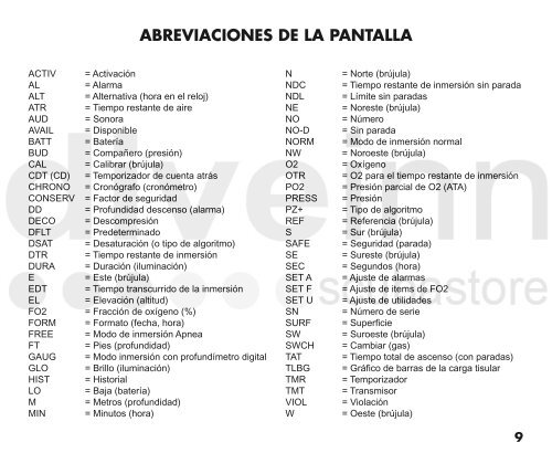 MANUAL DE FUNCIONAMIENTO DEL OC1 - Scubastore