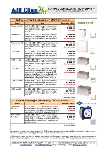 CENTRALE WENTYLACYJNE - REKUPERATORY ... - AJB Klima