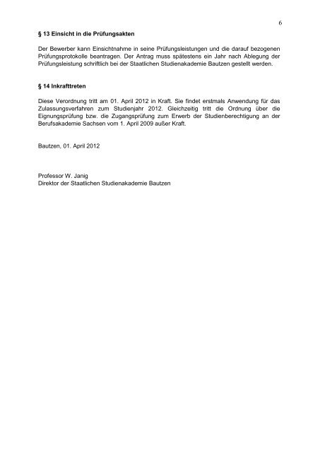 ORDNUNG - der Studienakademie Bautzen