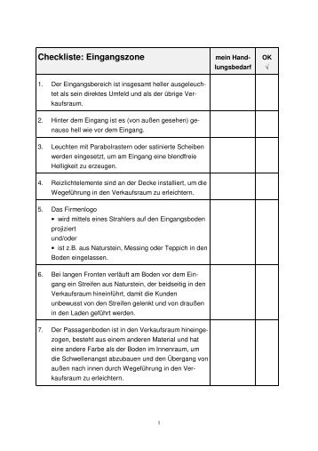 Checkliste Eingangszone als PDF-Dokument - handelswissen.de