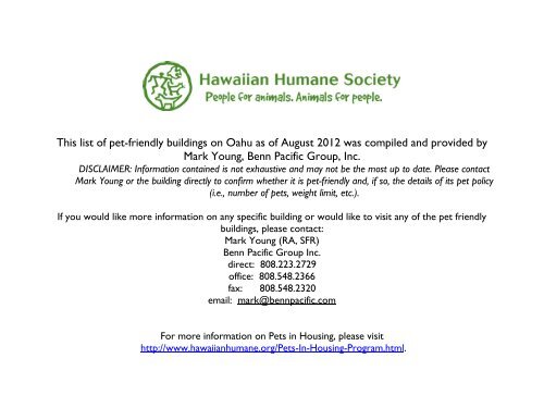 Pet-Friendly Buildings - Hawaiian Humane Society