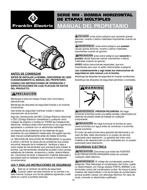 MANUAL DEL PROPIETARIO - Franklin Electric