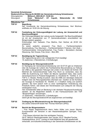 Niederschrift zur Sitzung Nr. 06/2003 am 27.08.03 - Gemeinde ...