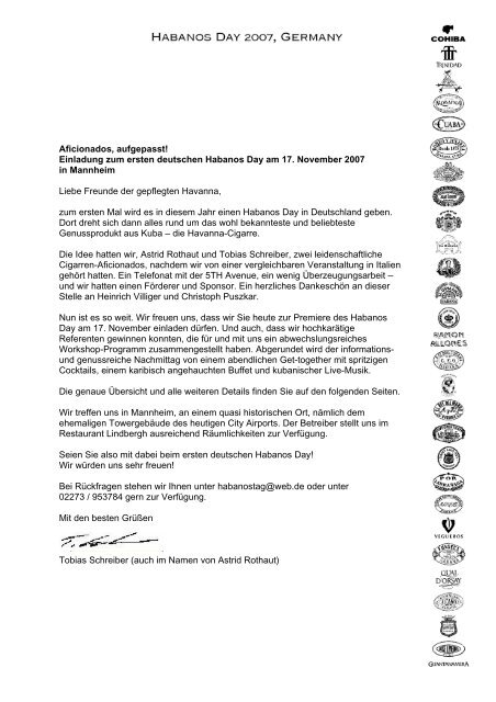 Einladung zum ersten deutschen Habanos Day am 17. November ...