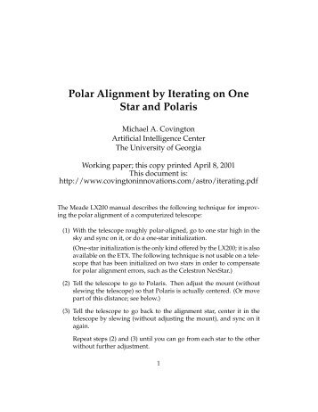 Polar Alignment by Iterating on One Star and Polaris - Covington ...