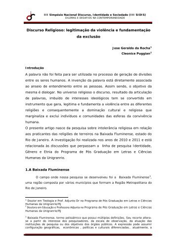 Discurso Religioso: legitimaÃ§Ã£o da violÃªncia e fundamentaÃ§Ã£o ... - IEL