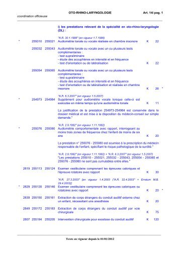 La nomenclature des prestations de santÃ© â Chap.V ... - Riziv