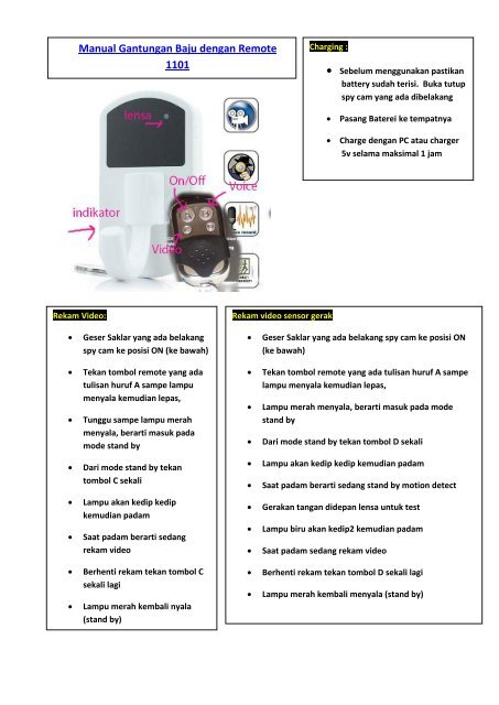 Manual book cara menggunakan spy cam gantungan baju Manual book cara menggunakan spy cam gantungan baju