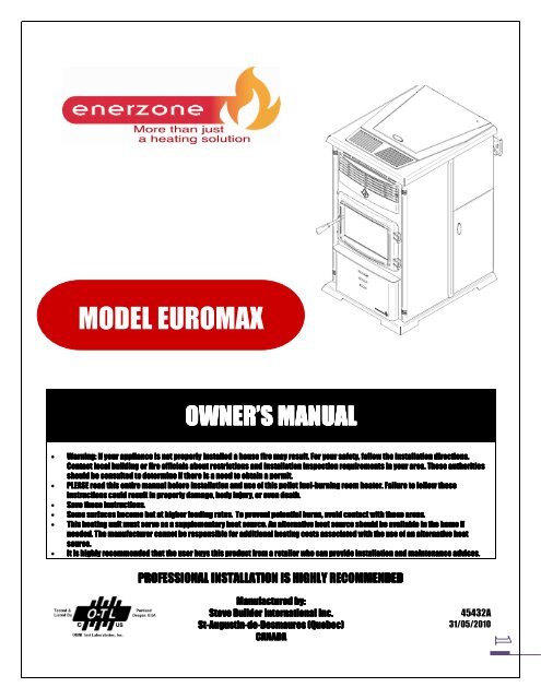 Enerzone Euromax Pellet Stove Manual - Inglenook Energy Center