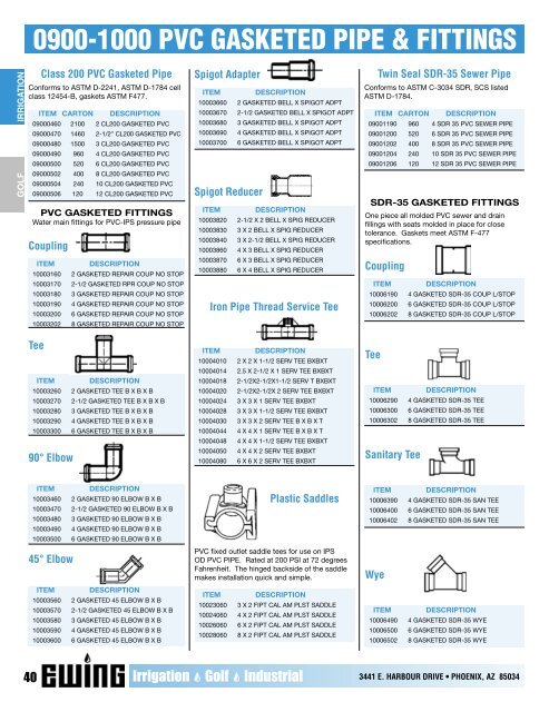 0900-1000 PVC GASKETED PIPE & FITTINGS - Ewing Irrigation