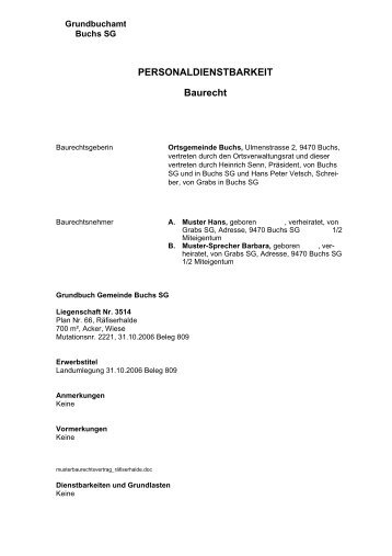 PERSONALDIENSTBARKEIT Baurecht - Ortsgemeinde Buchs