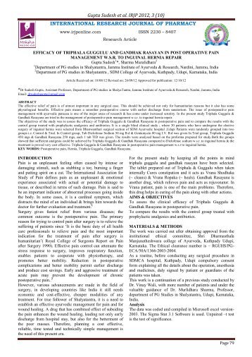 efficacy of triphala guggulu and gandhak rasayan in post operative ...