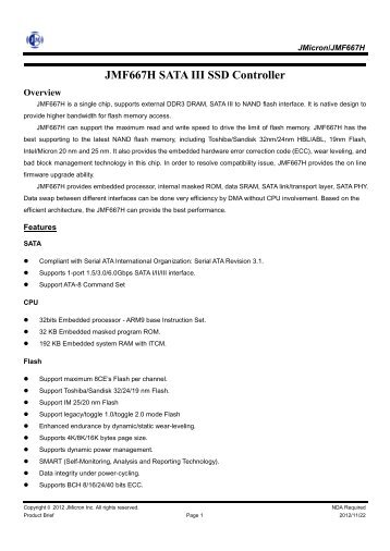 JMF667H SATA III SSD Controller - JMicron Technology