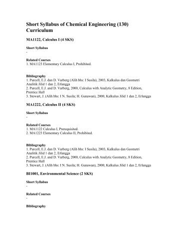 Short Syllabus of Chemical Engineering (130) Curriculum - ITB