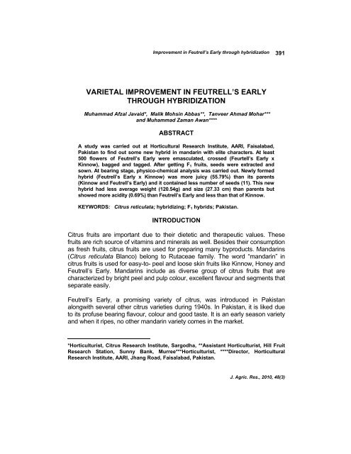 varietal improvement in feutrell's early through hybridization