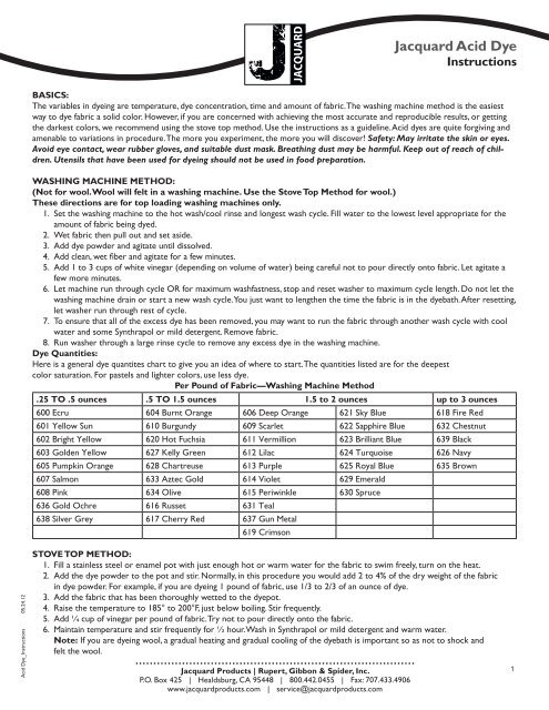 Acid Dye Instructions - Jacquard Products