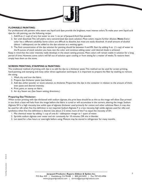 Acid Dye Instructions - Jacquard Products