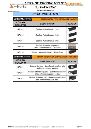 LISTA PRODUCTOS 01 SEAL PRO - COMPLETO