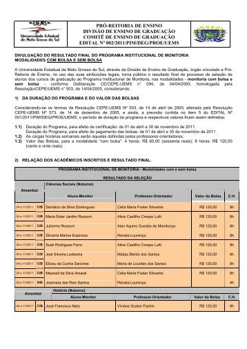 1. resultado final do programa institucional de monitoria