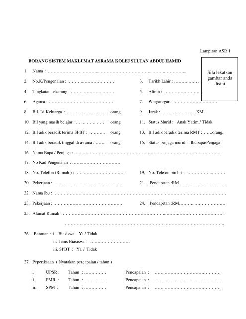 Senarai Keperluan Asrama KSAH 2012 - Jabatan Pelajaran Negeri 