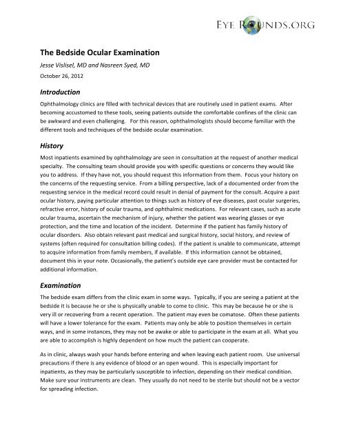 The Bedside Ocular Examination - Ophthalmology and Visual ...