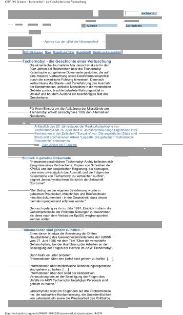 Tschernobyl - die Geschichte einer Vertuschung