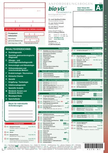 ANFORDERUNGSBOGEN - biovisÃ‚Â´ Diagnostik MVZ GmbH