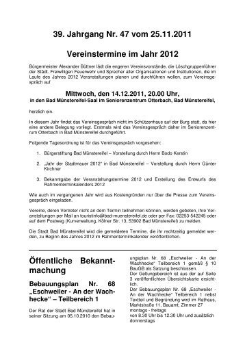 39. Jahrgang Nr. 47 vom 25.11.2011 Vereinstermine im Jahr 2012 ...