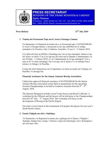 PRESS SECRETARIAT - Government of Samoa