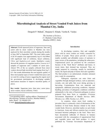 Microbiological Analysis of Street Vended Fruit Juices from Mumbai ...