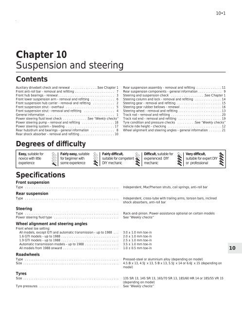 Chapter 10 Suspension and steering