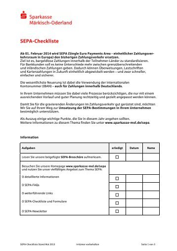 Checkliste SEPA MOL - Sparkasse MÃƒÂ¤rkisch-Oderland