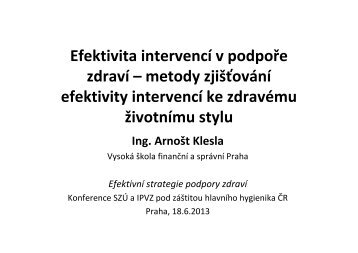 metody zjiÅ¡Å¥ovÃ¡nÃ­ efektivity intervencÃ­ ke zdravÃ©mu Å¾ivotnÃ­mu stylu