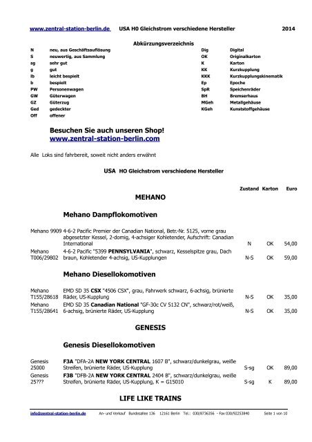 USA H0 Gleichstrom verschiedene Hersteller - Zentral-Station-Berlin